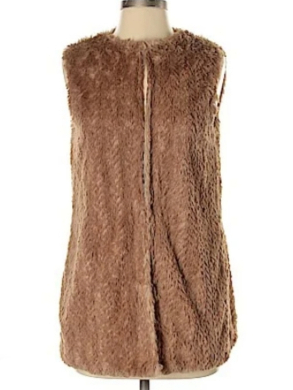 Betsey Johnson Caramel Brown Plush Textured Faux Fur Vest Tan Loose Fit Layer XS